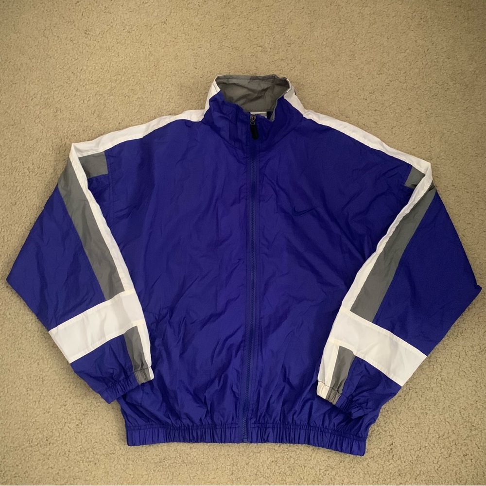 Vintage Nike Air Giant Swoosh Blue Full Zip Windbreaker Jacket Men’s Size Medium